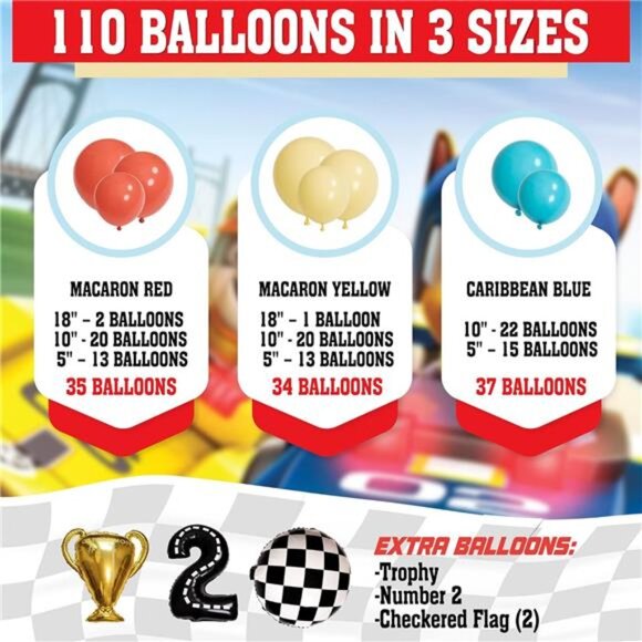 DECOR Vintage Two Fast Race Car Balloon Garland Kit with BONUS Trophy & Number 2 - Picture 3 of 7